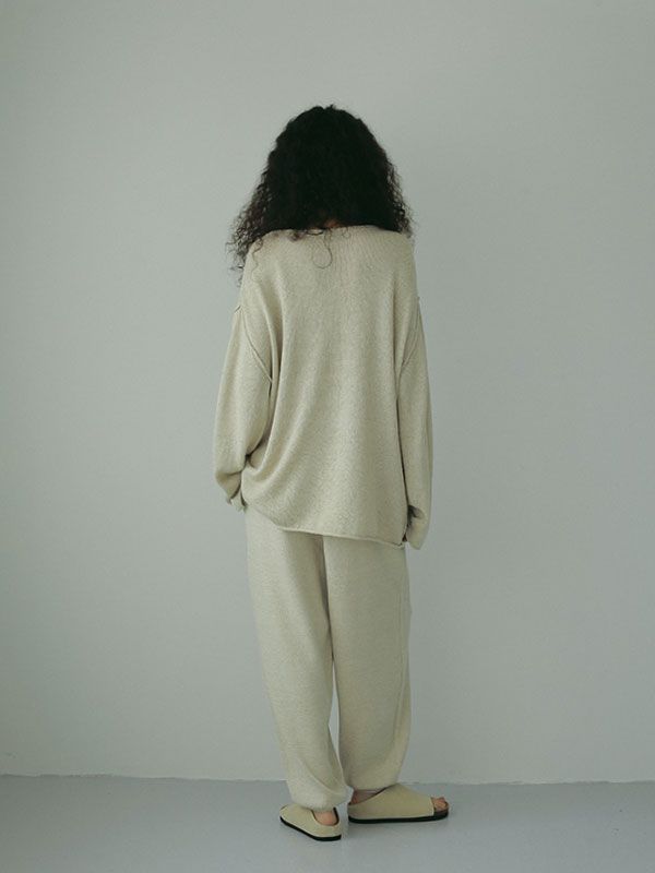 ロールエンドリネンニットプルオーバー - BEIGE