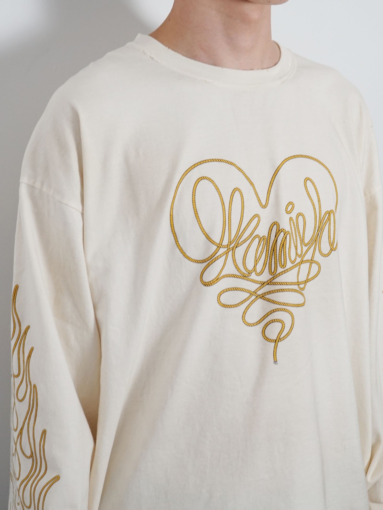 ロープ ブリーチド ロングスリーブ Tシャツ -  "ROPE" BREACHED L/S TEE - WHITE