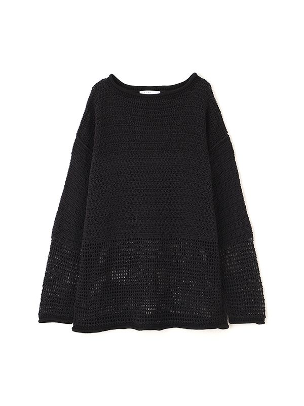 シアークロシェニットプルオーバー - BLACK