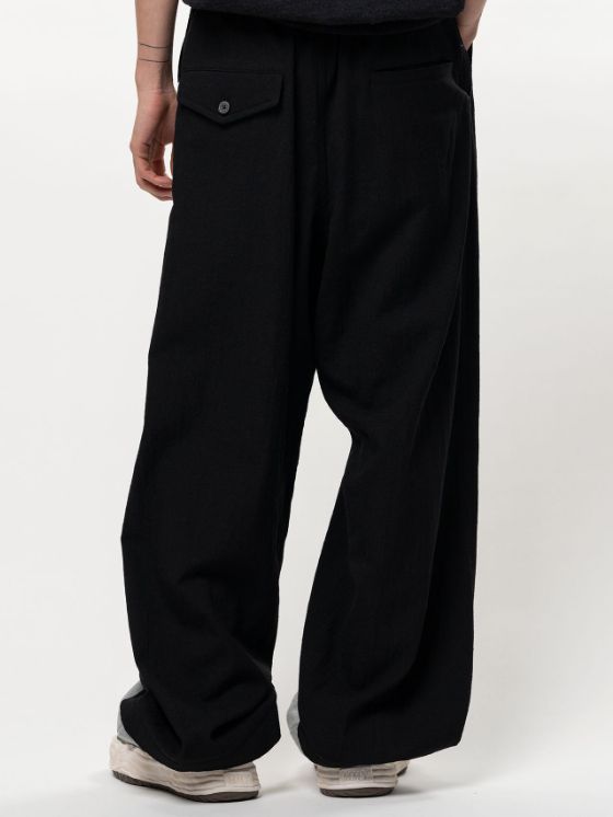 スウェット レイヤード ウール パンツ - Sweat Layered Wool Pants (BLACK)