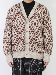 JACQUARD KNIT CARDIGAN - Diamond pattern - ジャガードニットカーディガン