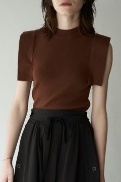 スクエアー スリーブ ニット トップス - SQUARE SLEEVE KNIT TOPS - BROWN