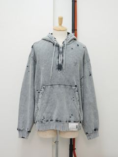 ブリーチドハーフジップフーディ - Bleached Half Zip Hoodie (GREY)
