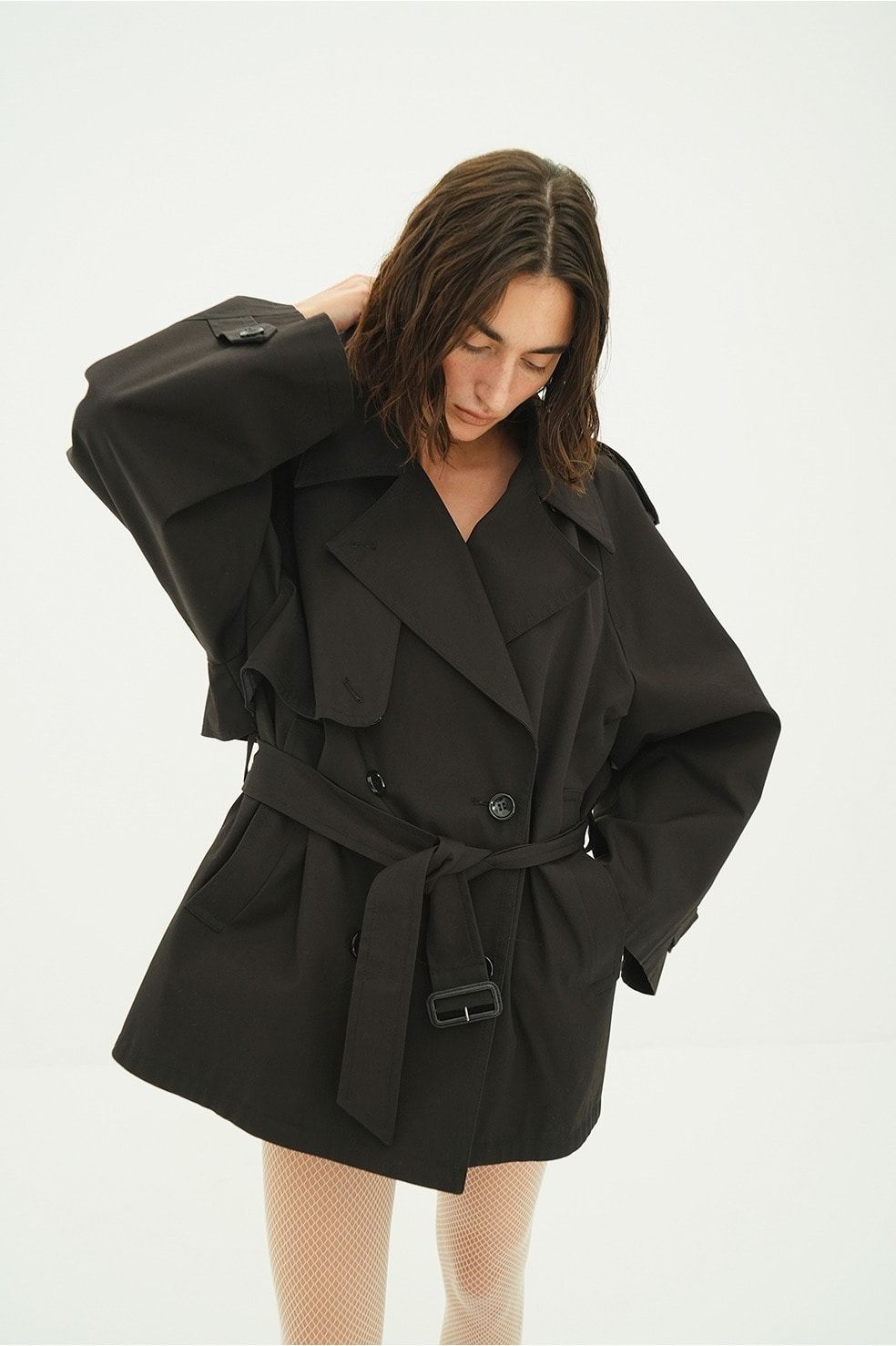 オーバー ショートトレンチコート - OVER SHORT TRENCH COAT (BLACK)
