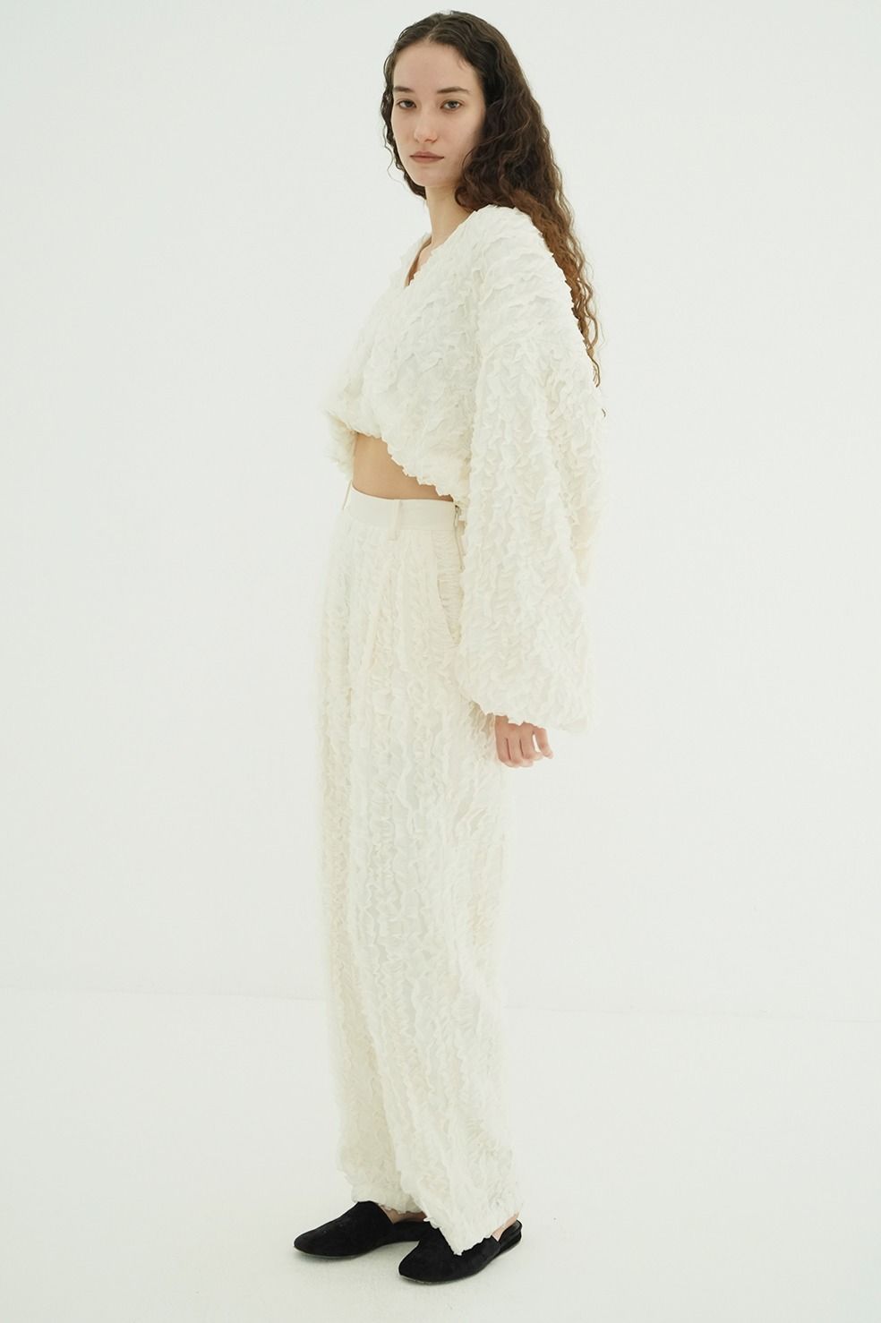 フリルボレロ - TOPSTITCHED FRILL BOLERO (IVORY)