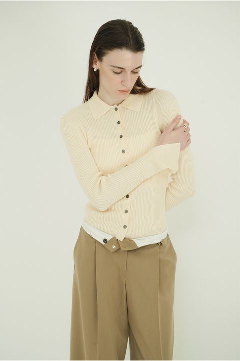 コンパクト ニットシャツ - COMPACT RIB KNIT SHIRTS (IVORY)
