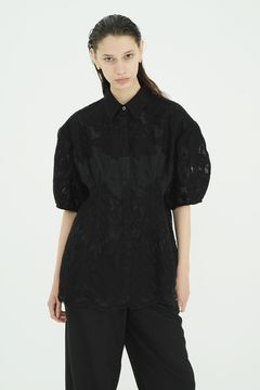 フラワーレーストップス -  FLOWER LACE WAIST SHAPE TOPS (BLACK)