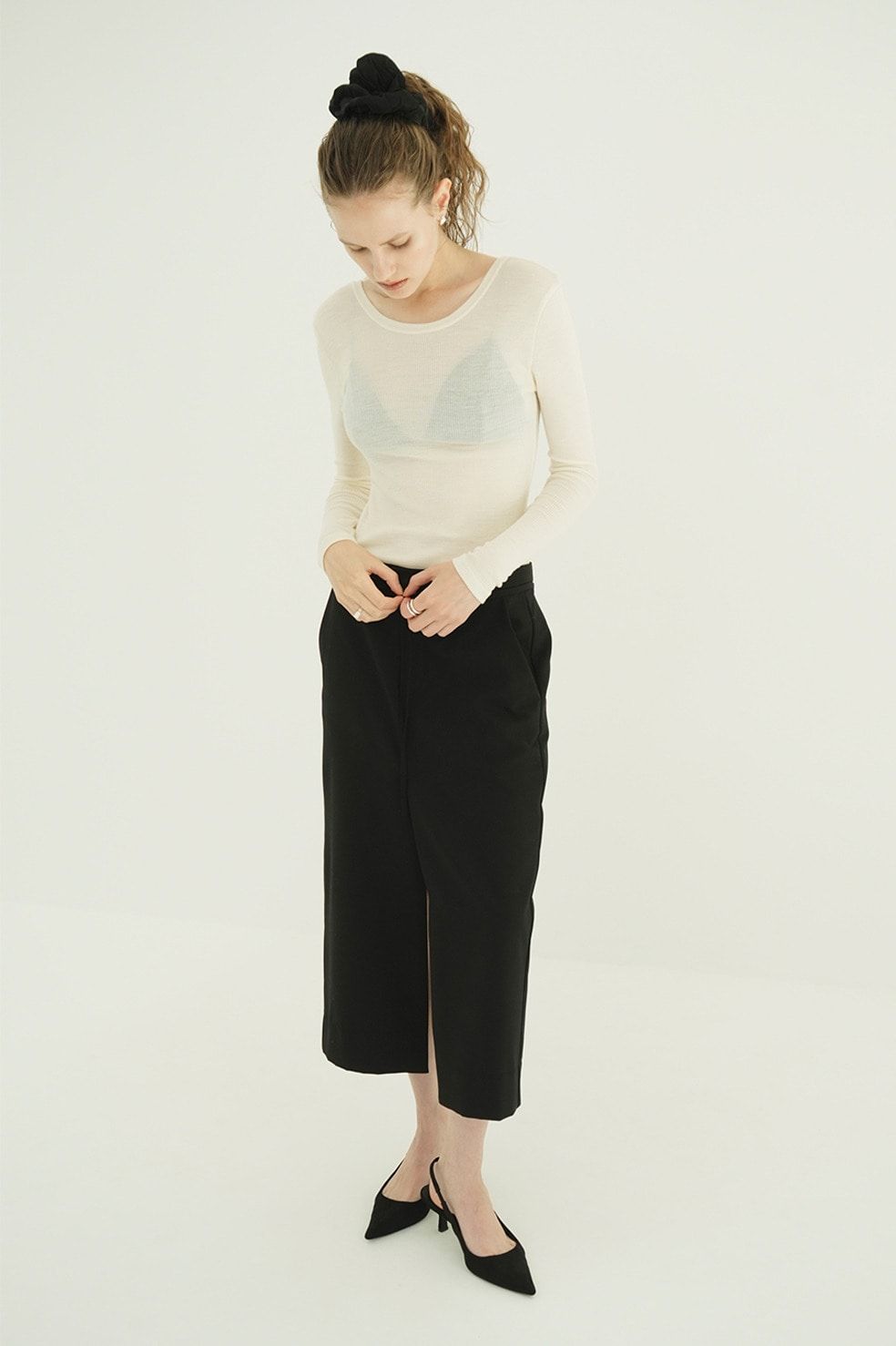 ウールリブカットソー - W FACE WOOL RIB TOPS（WHITE）
