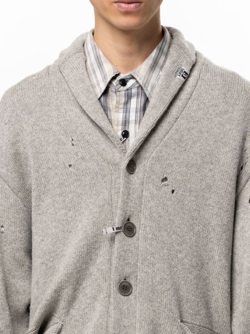 スウェットシャツ コンバインド ニット カーディガン - Sweatshirt Combined Knit Cardigan (GREY)