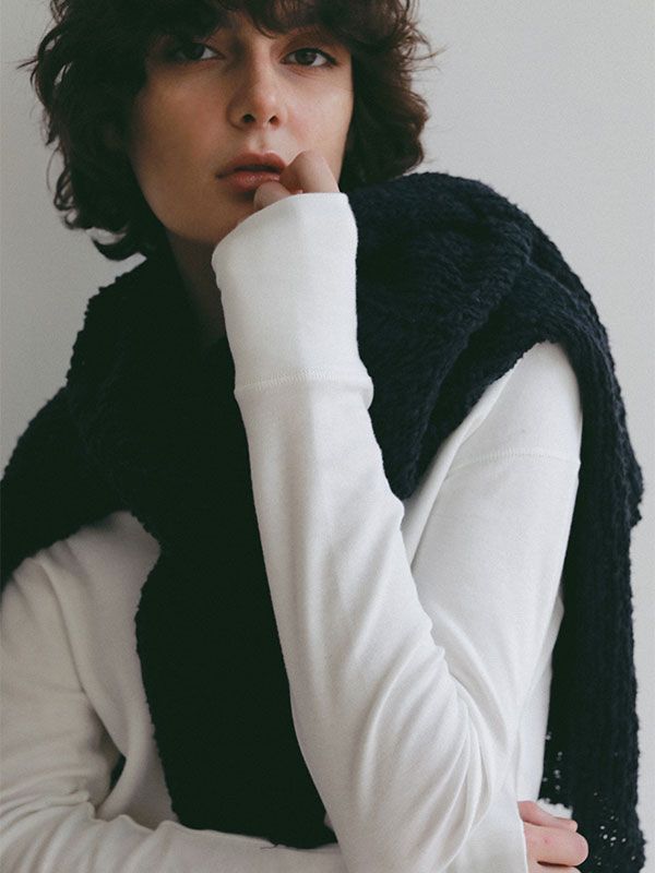 スラブヤーンローゲージニットプルオーバー (NAVY)