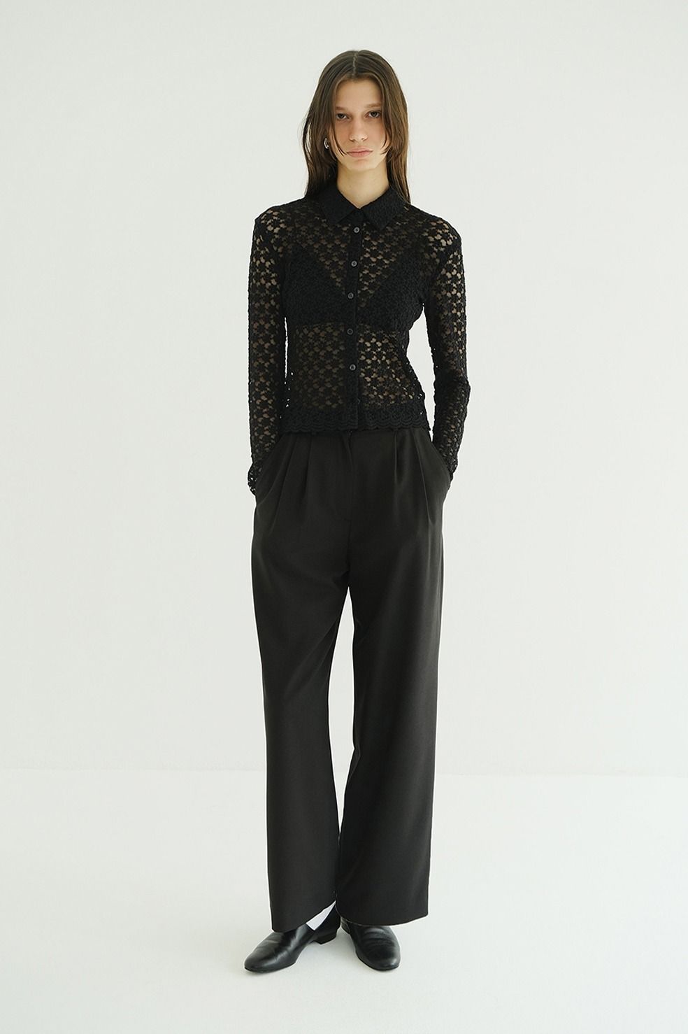 フラワーレースシャツ - 3D FLOWER LACE SHIRT (BLACK)