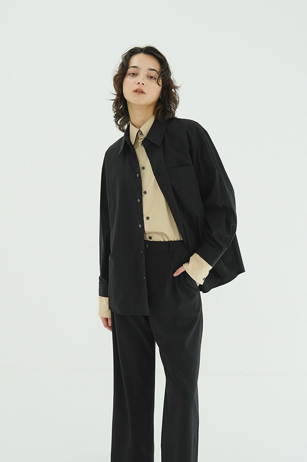 レイヤードシャツ - TWO TONE LAYERED SHIRTS(BLACK)
