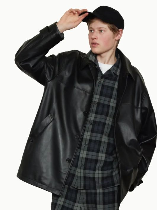 レザーカーコート -  LEATHER CAR COAT - BLACK