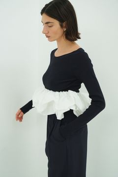 バルーンニットトップス - W BALLOON SHORT KNIT TOPS (NAVY)