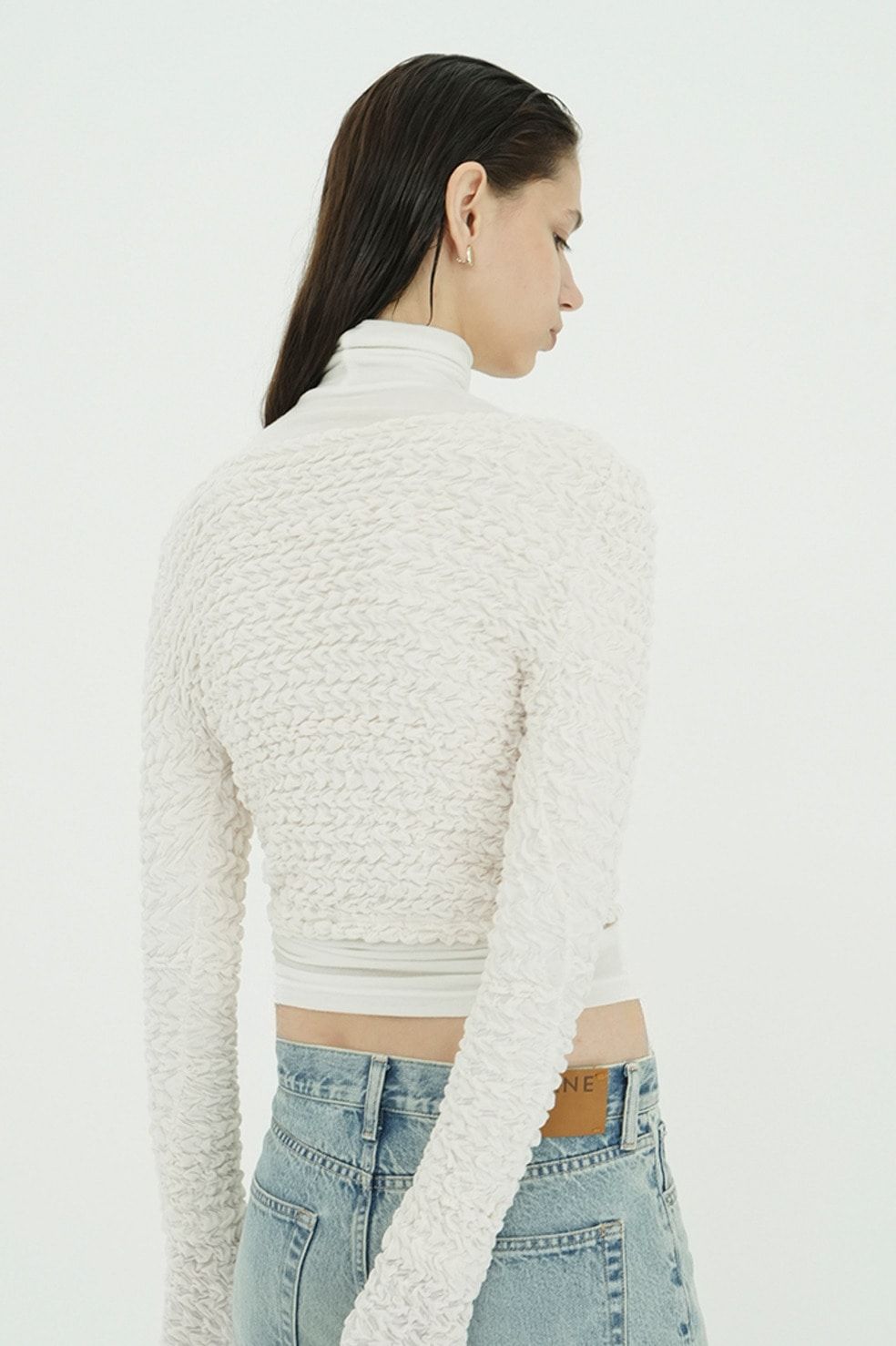 ダブルフェイス シャーリング カーディガン  - W FACE SOFT SHIRRING CARDIGAN (WHITE)