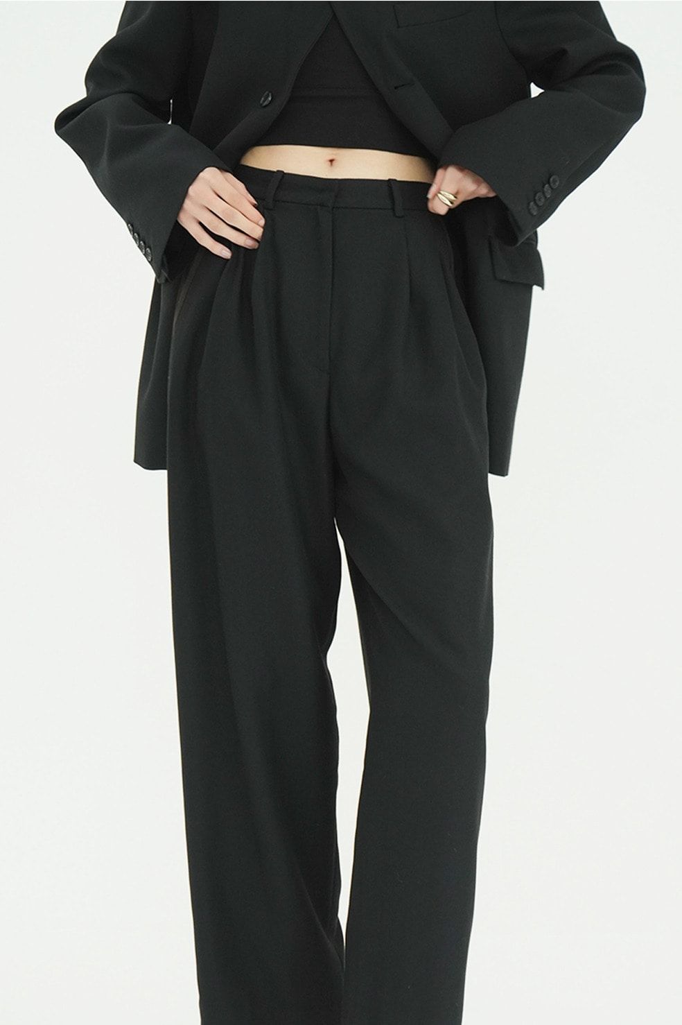 ヘリンボーン柄 ラインパンツ -  HERRINGBONE LINE PANTS (BLACK)