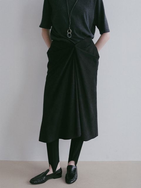 フロントデザインIラインスカート (BLACK)