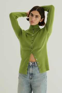 ダブルフェイス ボタン ニット トップス - W FACE BUTTON KNIT TOPS - GREEN