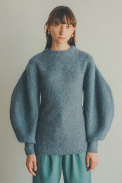 ROUND SLEEVE MOHAIR KNIT TOPS - ラウンドスリーブモヘアニットトップス - BLUE