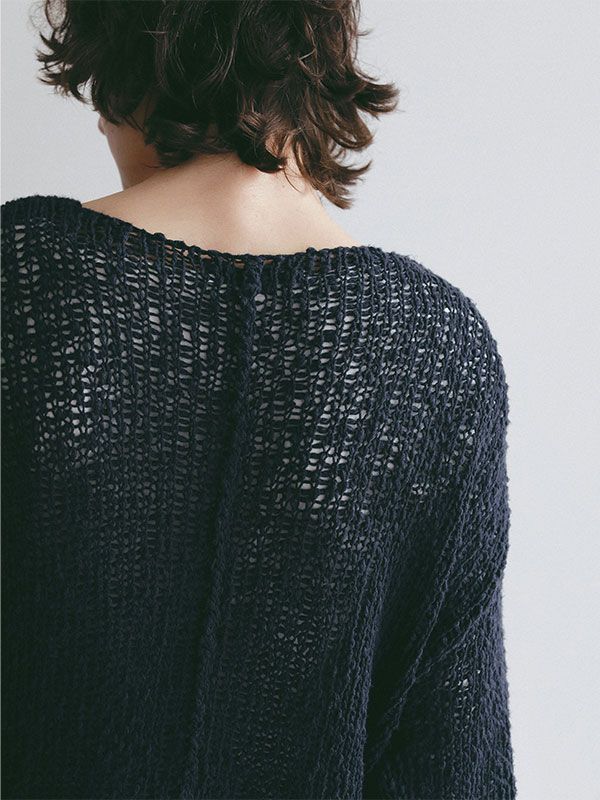 スラブヤーンローゲージニットプルオーバー (NAVY)