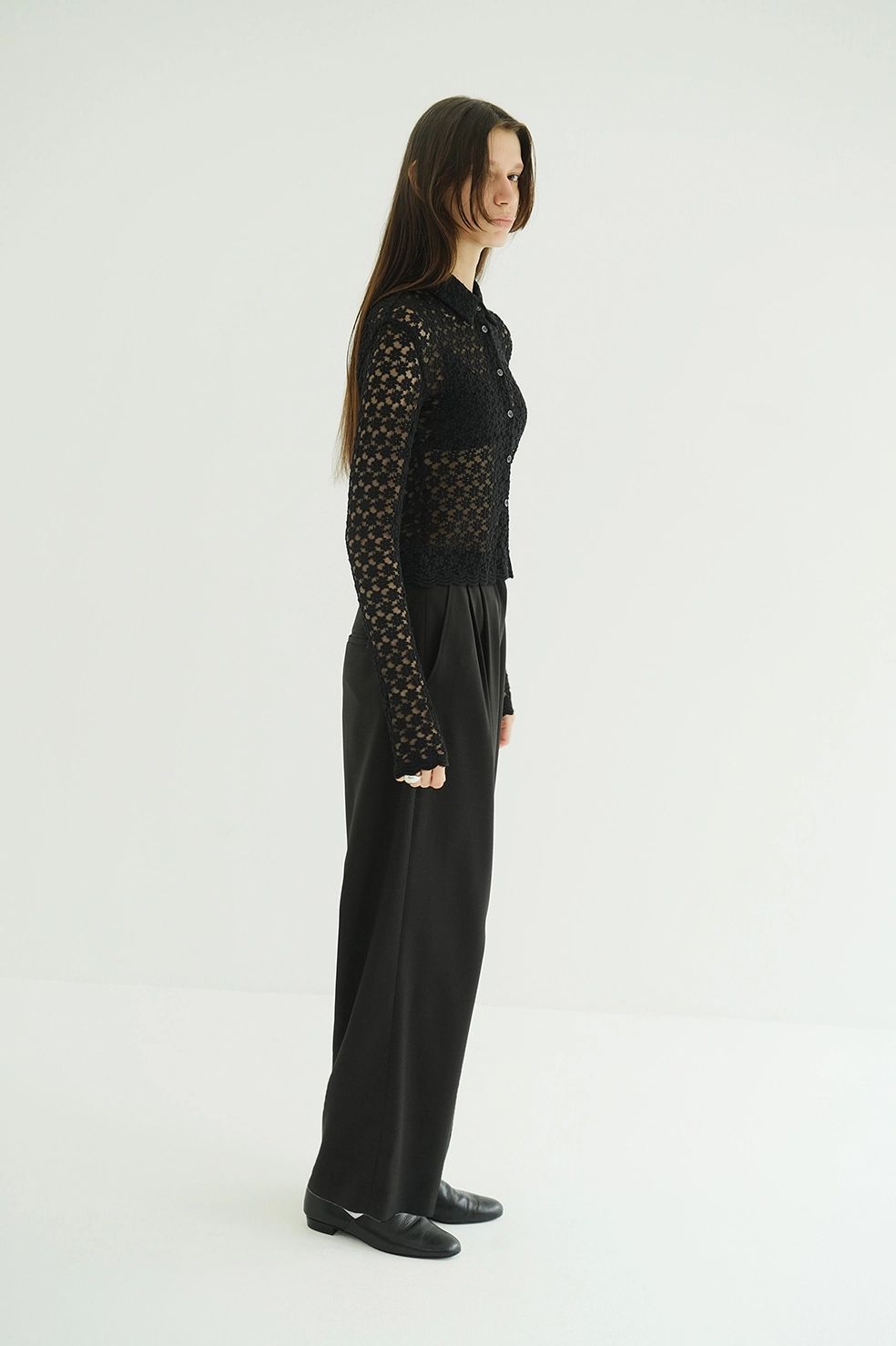 フラワーレースシャツ - 3D FLOWER LACE SHIRT (BLACK)