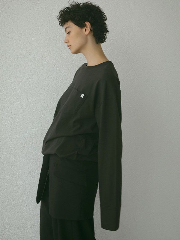 カフスデザインカットトップス - BLACK