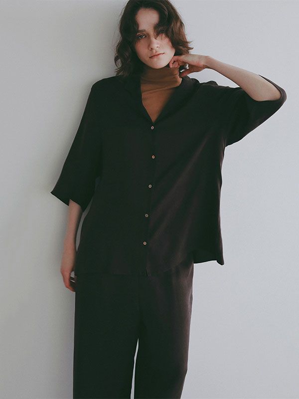 オープンネックキュプラシャツ (BROWN)