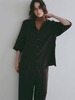オープンネックキュプラシャツ (BROWN)