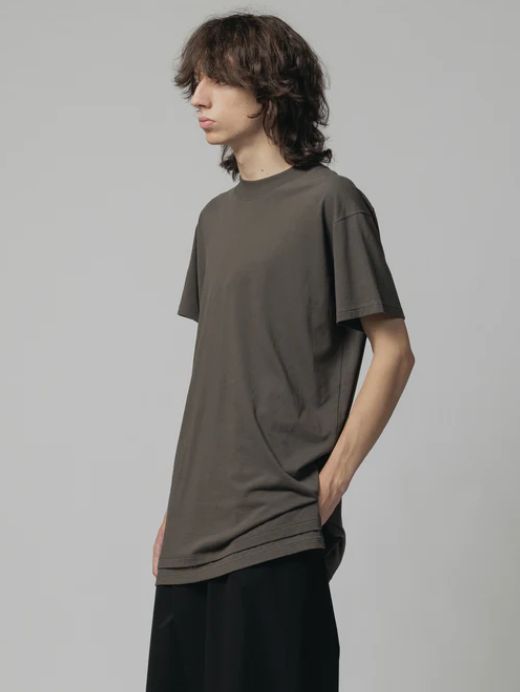 レイヤードデザイン半袖ティーシャツ - cotton jersey s/s t-shirt - GREY