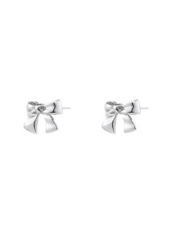 【両耳用】 スモール リボンスタッドピアス - Ribbon Stud Earrings S SIZE SILVER