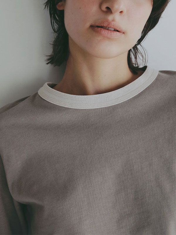 アウトステッチクルーネックロンTee  (GREIGE）