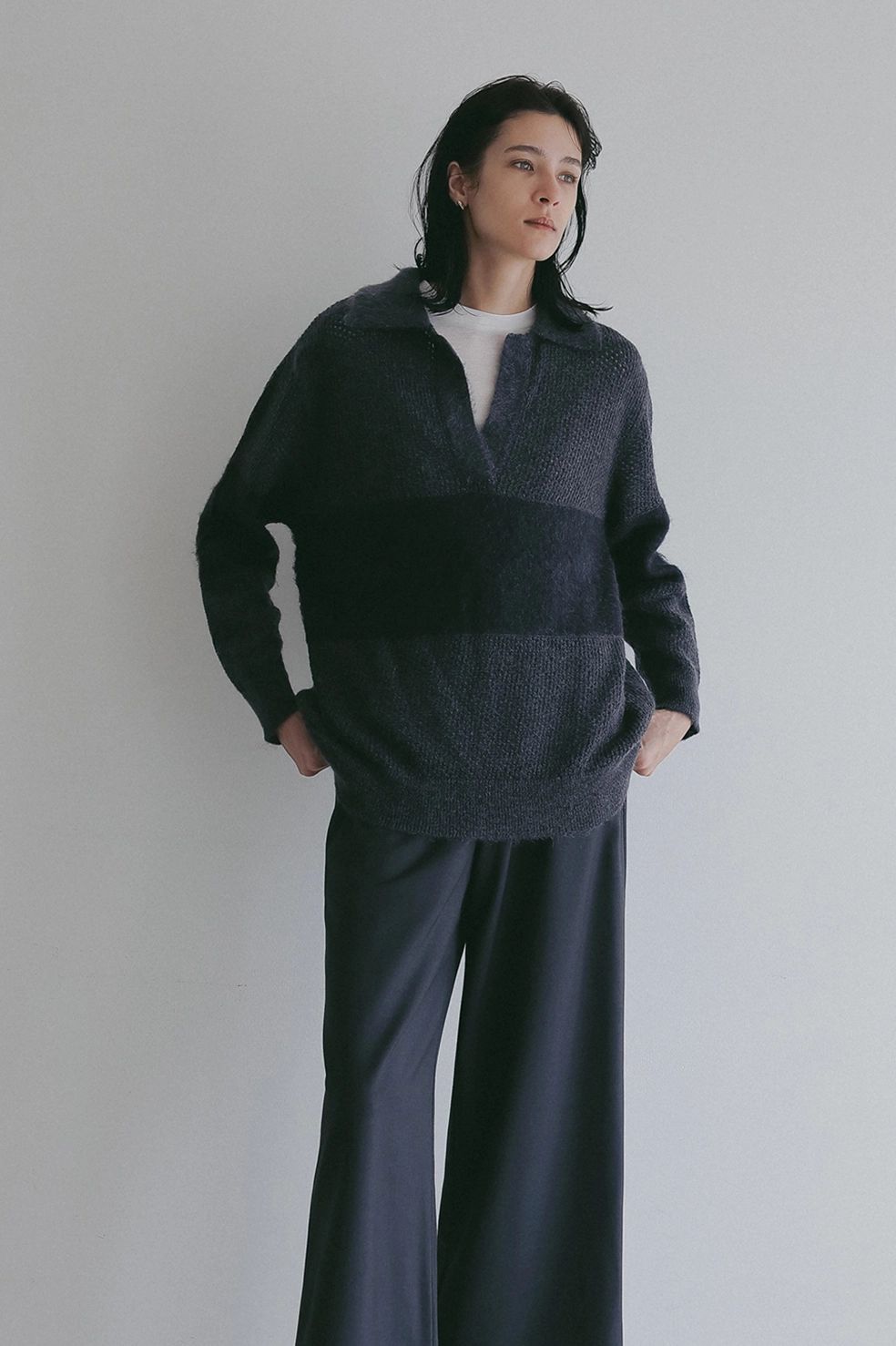 モヘアポロニット - MOHAIR POLO KNIT (CHARCOAL GRAY)