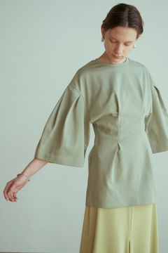 BIG SLEEVE WAIST SHAPE TOPS - GREEN