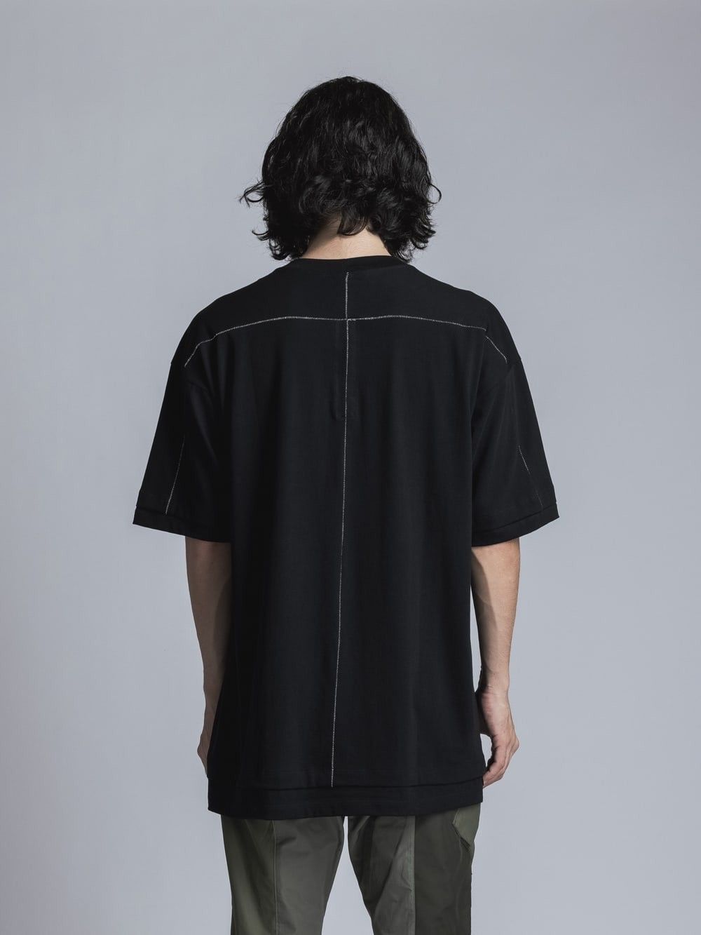 ソフト天竺  レイヤード風 半袖Tシャツ BLACK