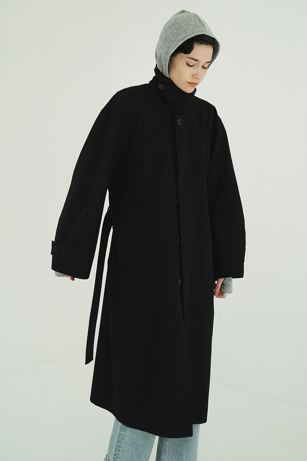 ステンカラーコート - BULKY LINE STAIN COAT (BLACK)