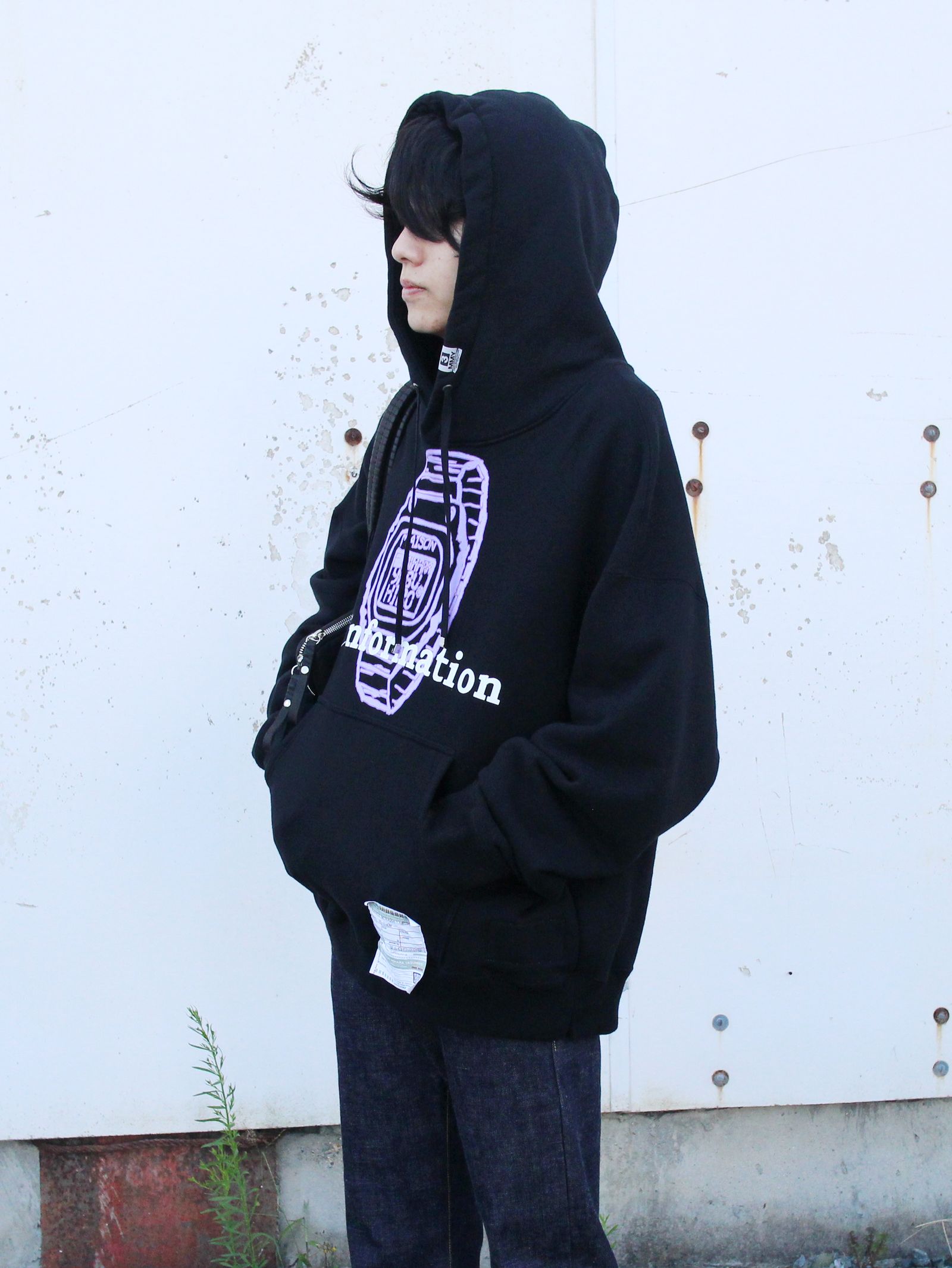 プリントフーディー - watches  printed hoodie BLACK
