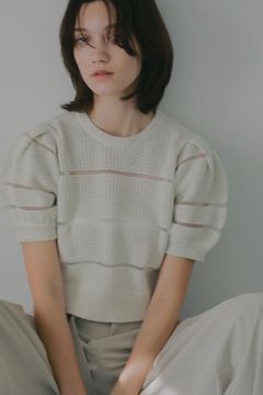 ショート丈ニットトップス - OPENWORK KNIT SHORT TOPS (IVORY)