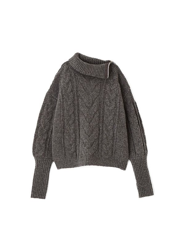 ハイネックケーブルニットプルオーバー （GREY)