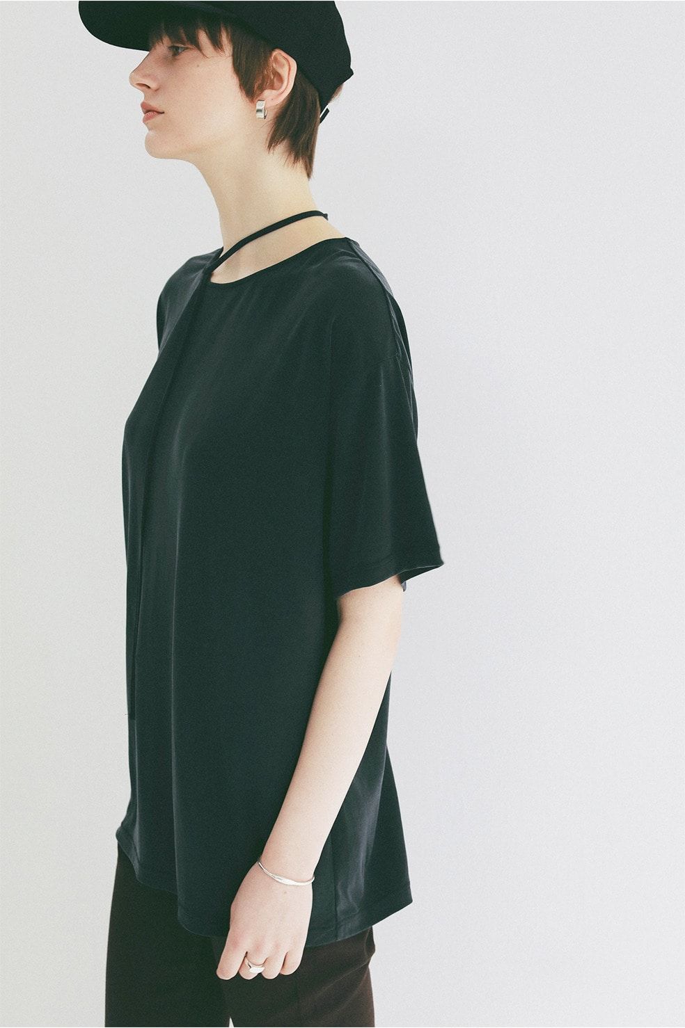 コードカットソー - DROOP THIN CODE SOFT TOPS (BLACK)