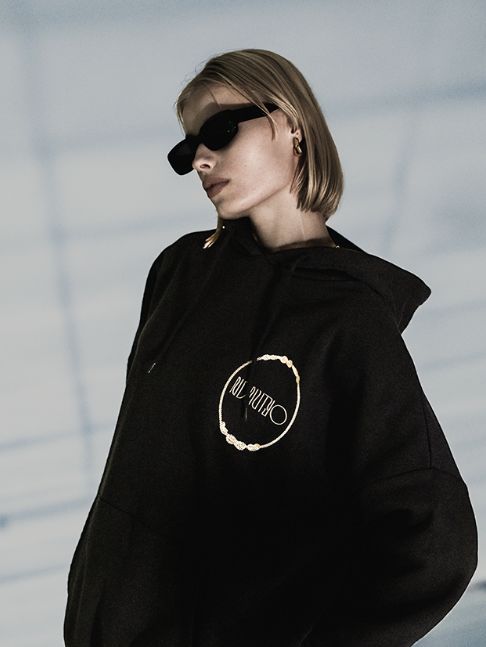 刺繍ミラーフーディ - EMBROIDERY MIRROR HOODIE / USED BLACK