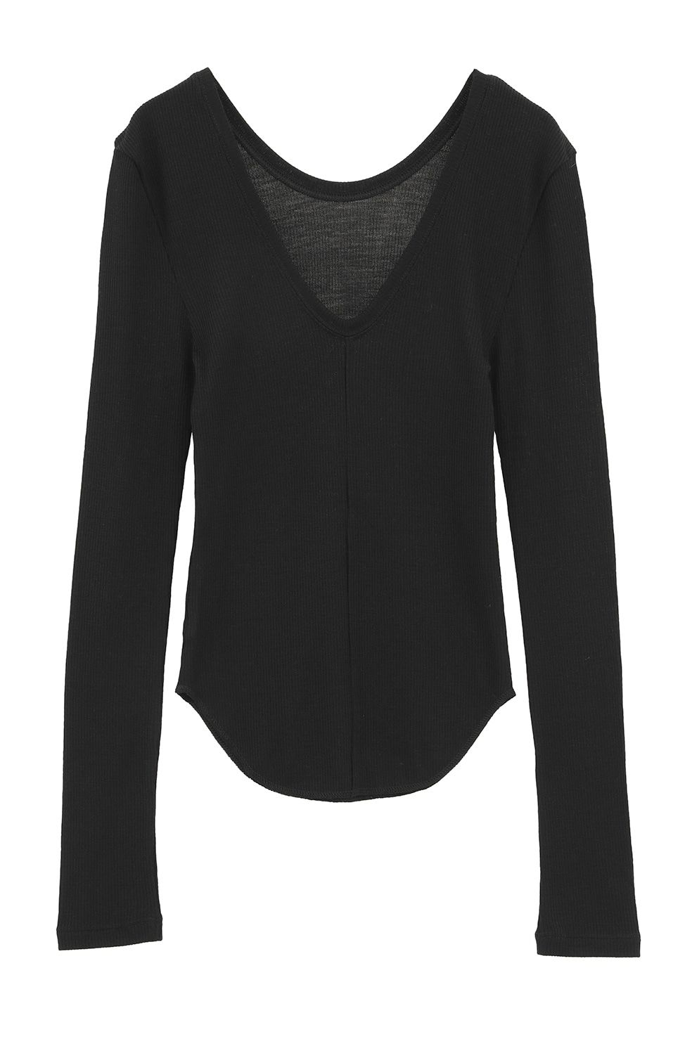 ウールリブカットソー - W FACE WOOL RIB TOPS（BLACK）