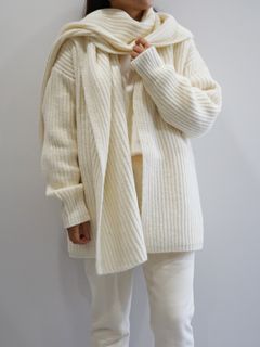 アシメトリーストールニットカーディガン - OFF WHITE