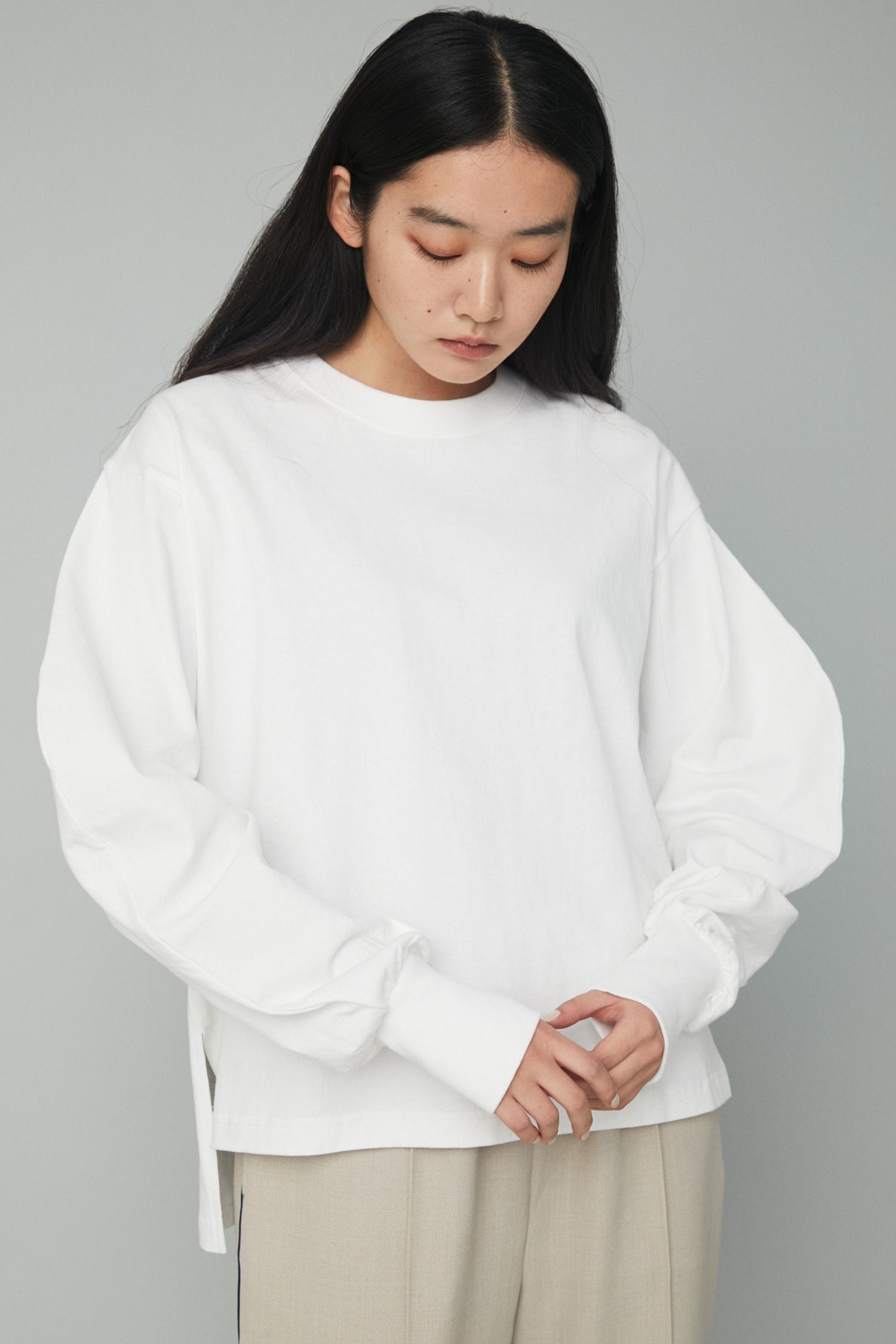 バルーン スリーブ ロング カットソー - Balloon sleeve long tee - WHITE
