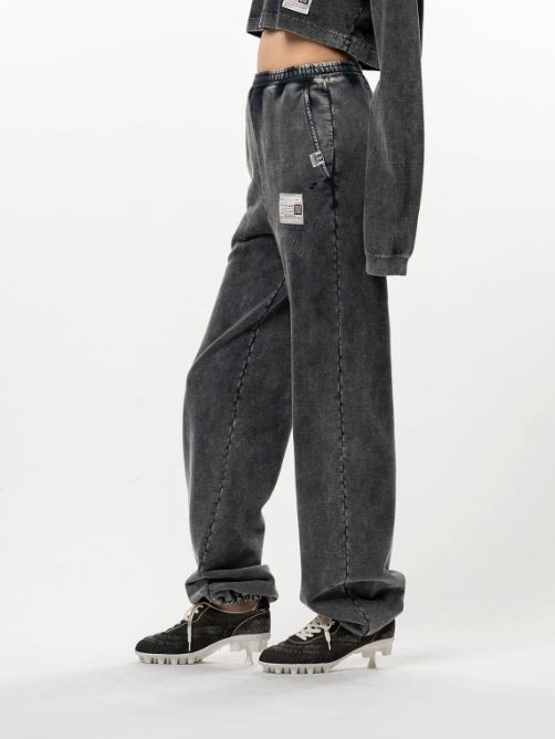 【レディース】  カレッジ ロゴ スウェット パンツ-Bleached College Print Jogger Sweat Pants(BLACK)