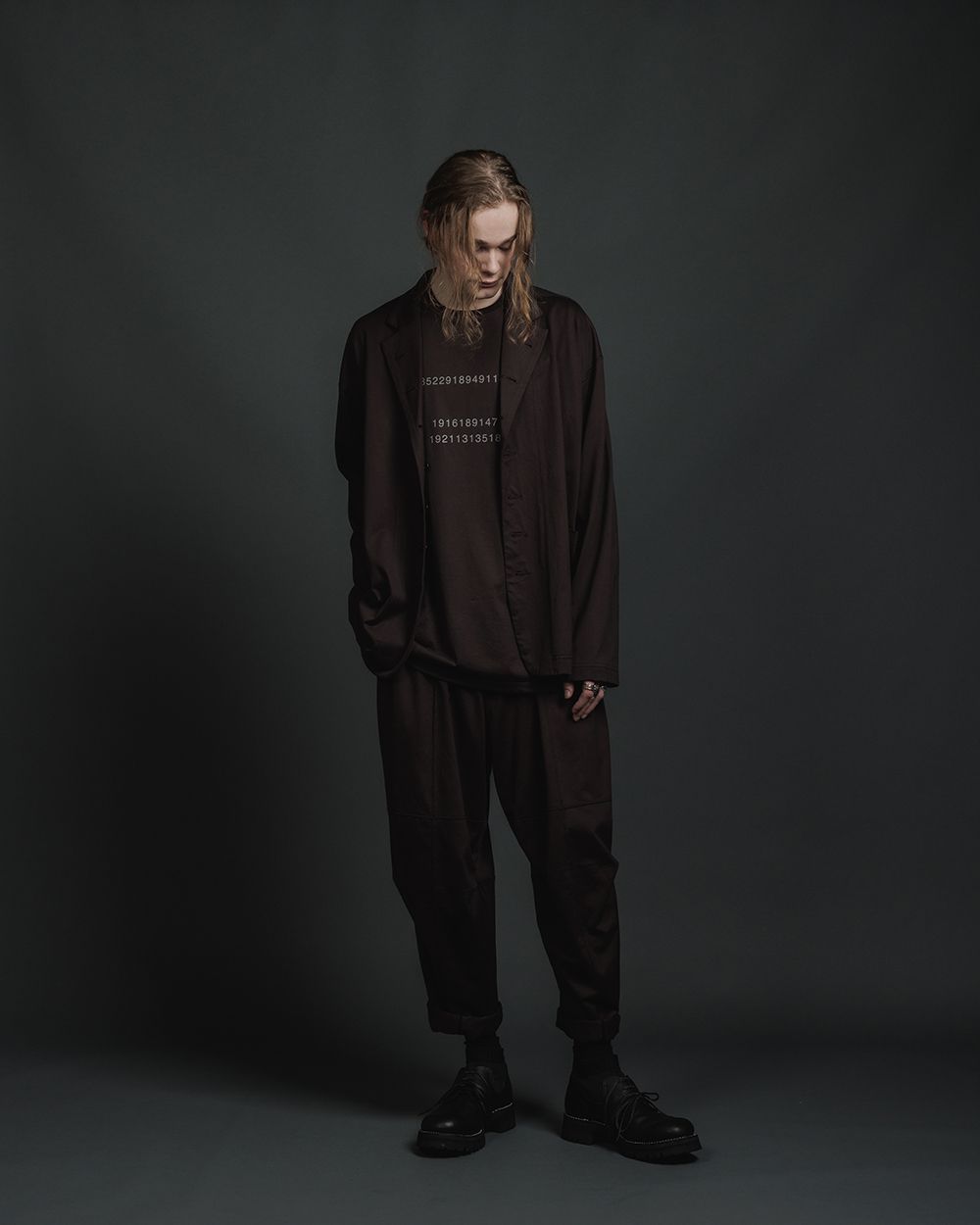 天竺 イージー パンツ - jersey drawstrings pants - BLACK