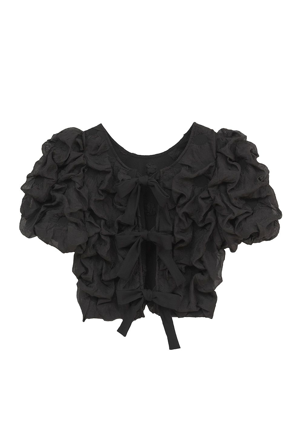 パフトップス - W FACE CLOUD PUFF SLEEVE TOPS (BLACK)