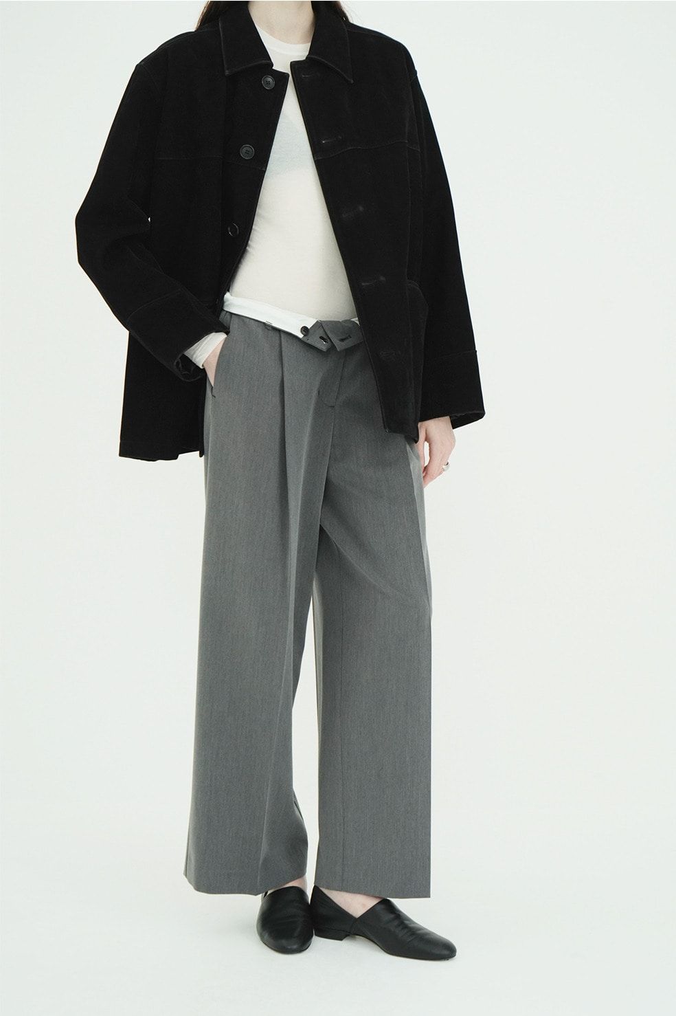 ローウエストタックルーズスラックス -  LOW WAIST TUCKED LOOSE SLACKS(GREY)