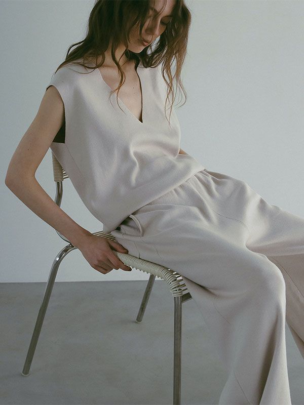 コットンシルクスリーブレスニットプルオーバー - IVORY
