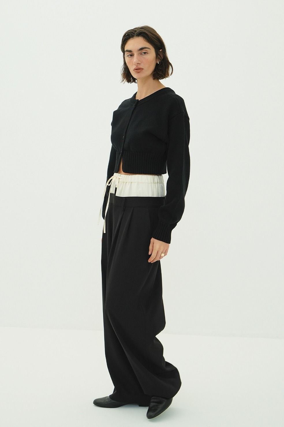 ダブルレイヤード スラックス - W WAIST WIDE SLACKS (BLACK)
