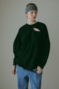 SLIT LONG TEE BLACK - スリット ロングスリーブ カットソー